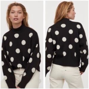 H&M Black and White Polka Dot Mock Neck Sweater
